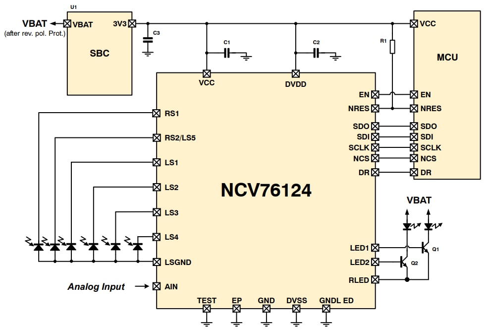 Application Circuit Diagram - onsemi NCV76124 Signal Conditioning Sensor